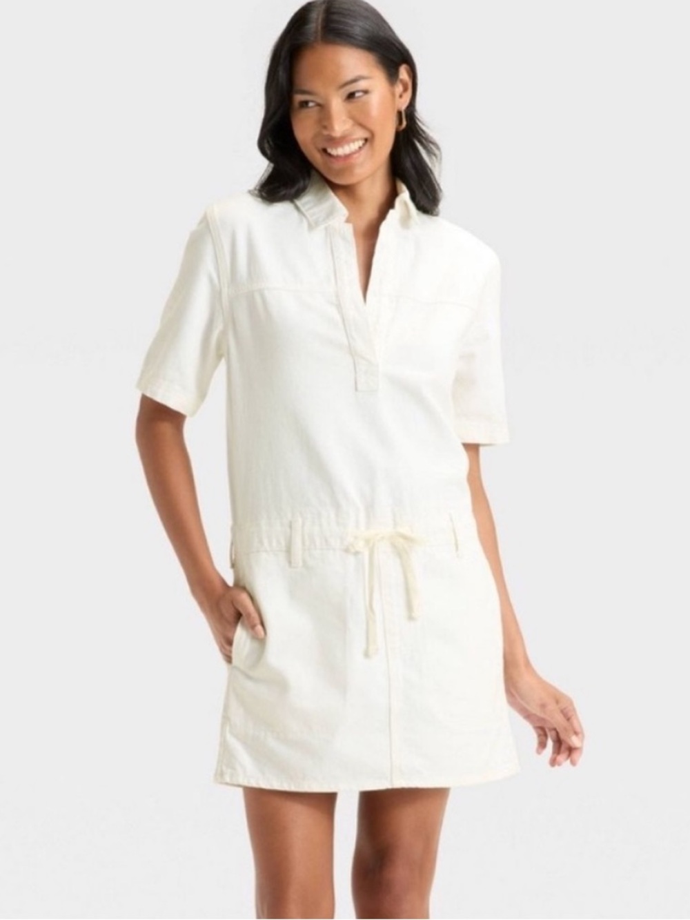 Universal Thread White Drop Waist Soft Denim V Neck Dress Var Sizes | NWOT